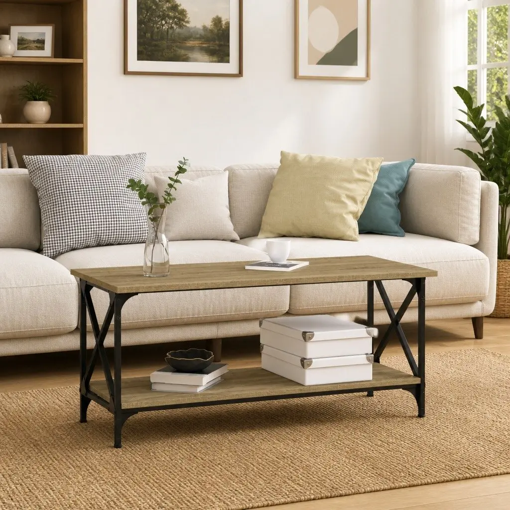 Black Coffee Table with Open Shelf for Storage