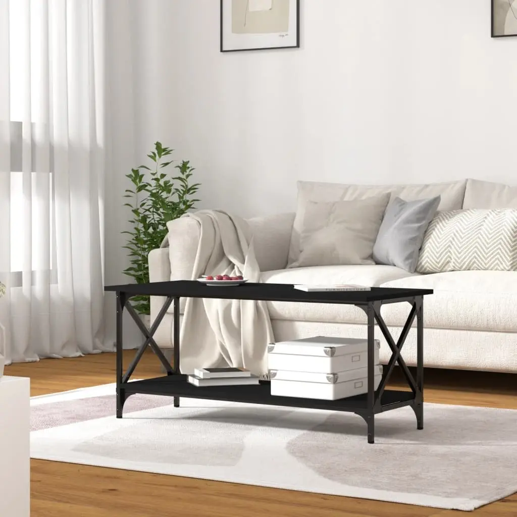 Black Coffee Table with Open Shelf for Storage