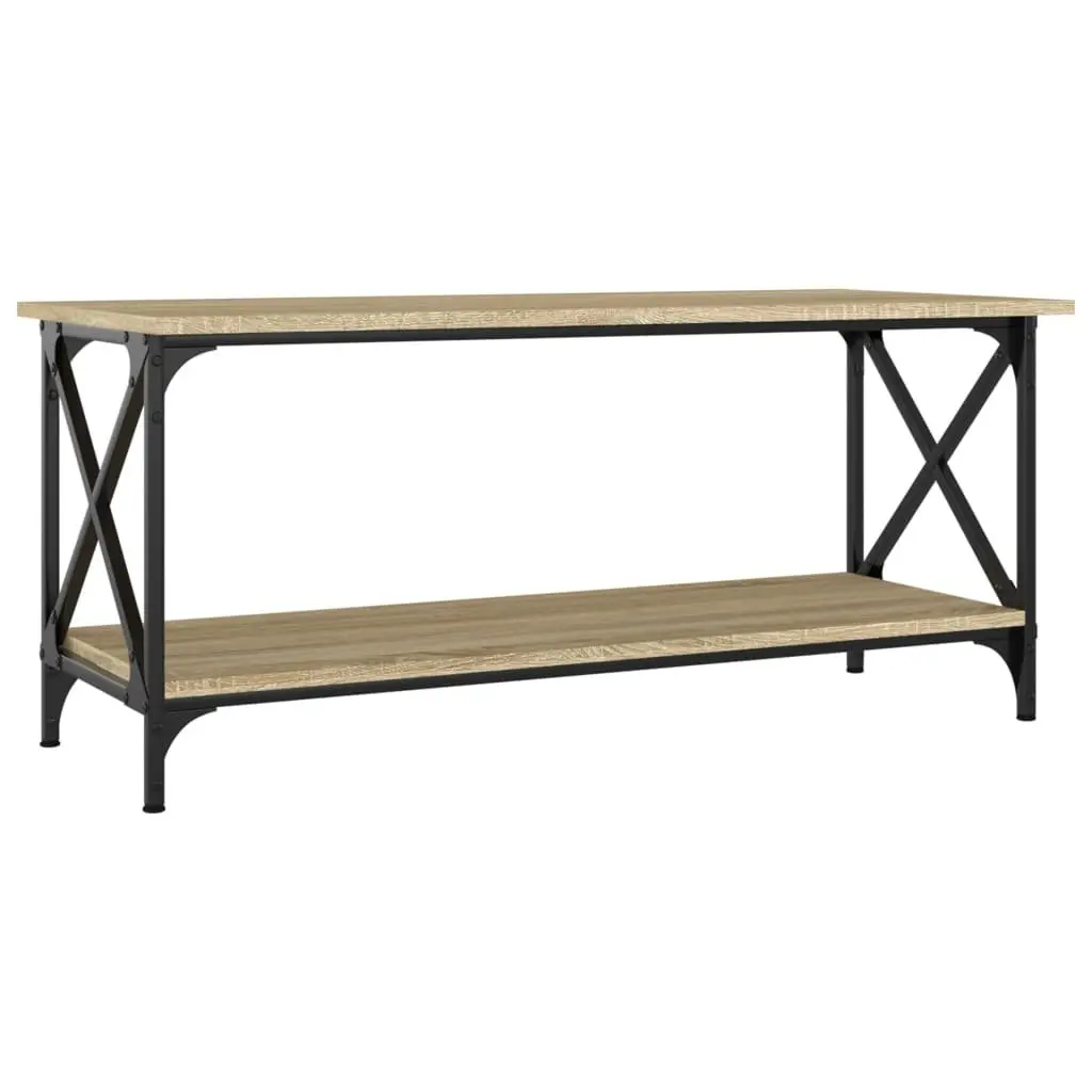 Coffee Table with Open Shelf Brown Engineered Wood Iron Frame Living Room Accent