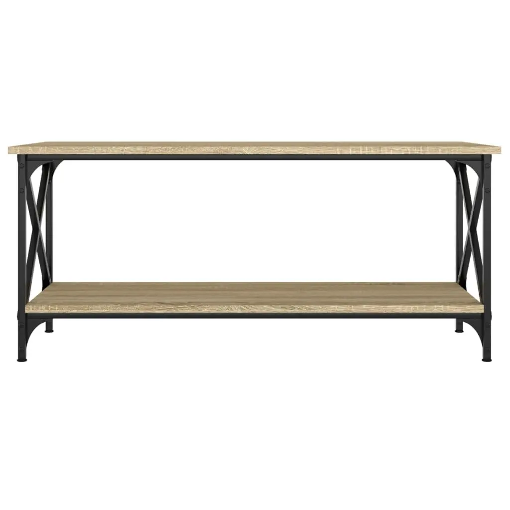 Coffee Table with Open Shelf Brown Engineered Wood Iron Frame Living Room Accent