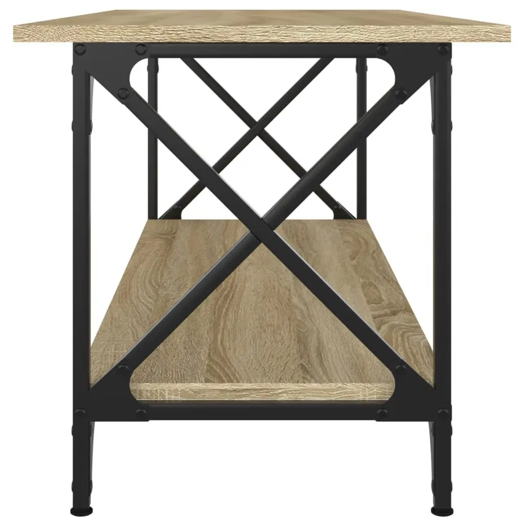 Coffee Table with Open Shelf Brown Engineered Wood Iron Frame Living Room Accent