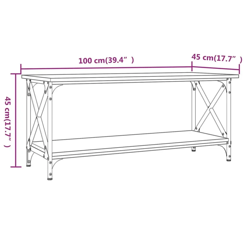 Coffee Table with Open Shelf Brown Engineered Wood Iron Frame Living Room Accent