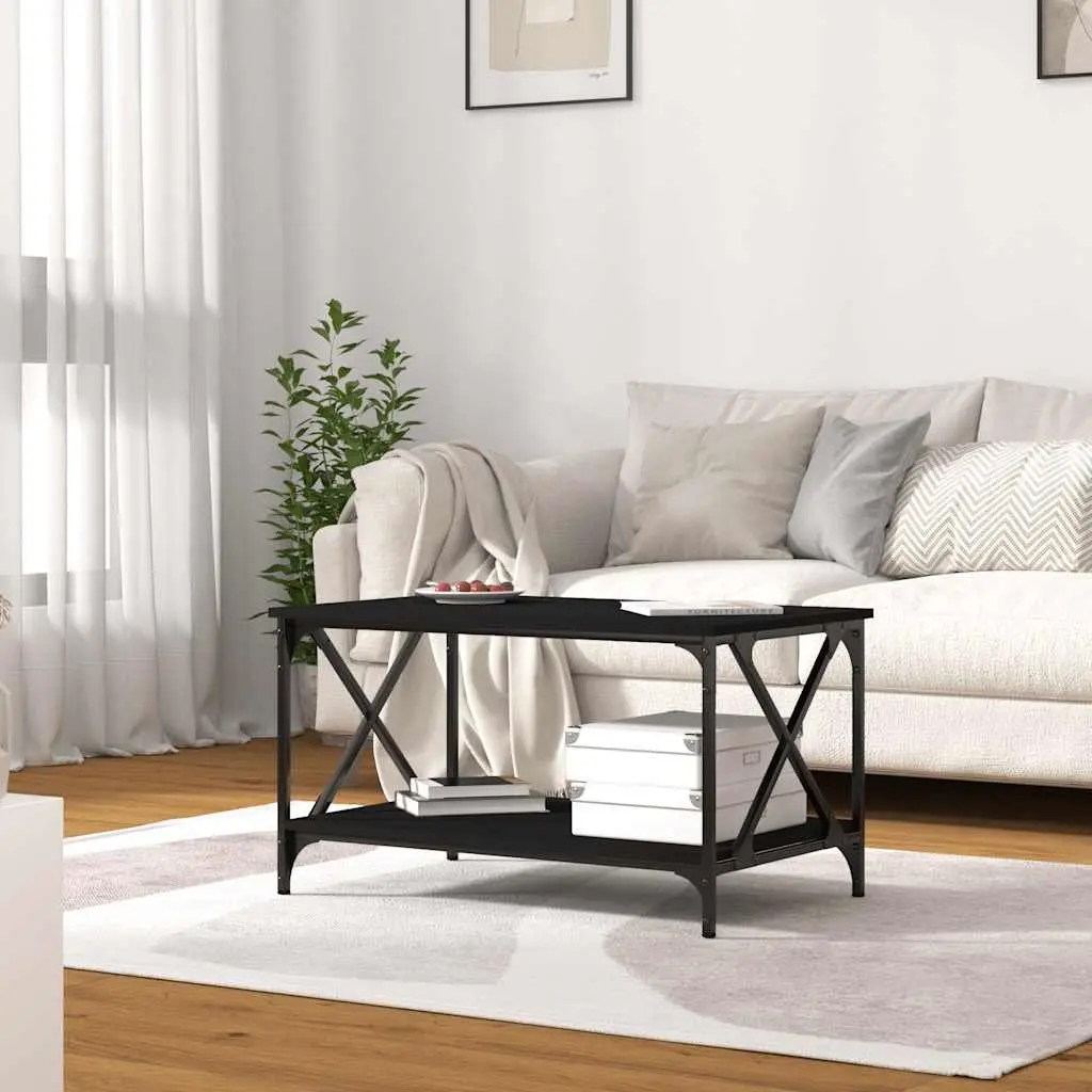 Coffee Table Engineered Wood Iron Frame 80x50x45 cm Black