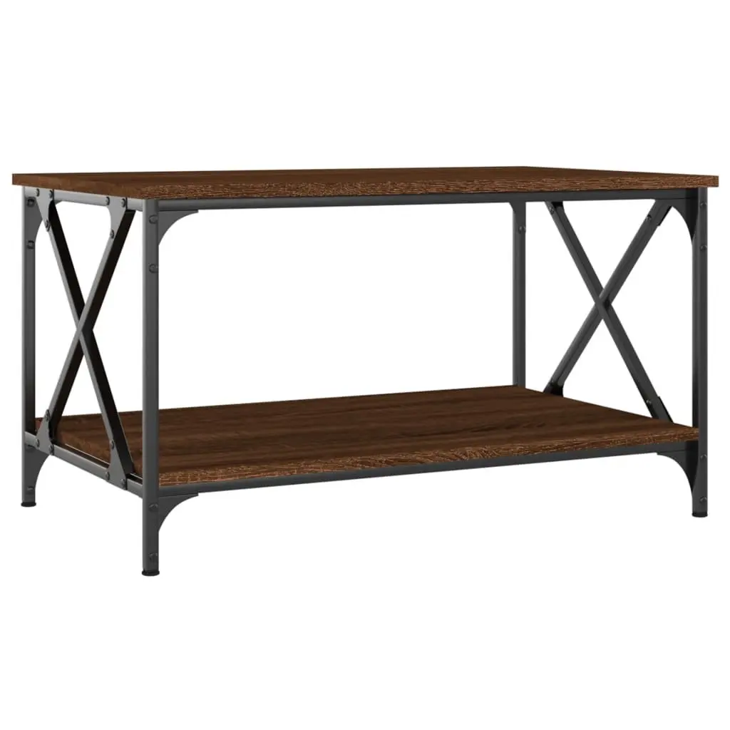 Coffee Table Engineered Wood Iron Frame 80x50x45 cm Brown Oak