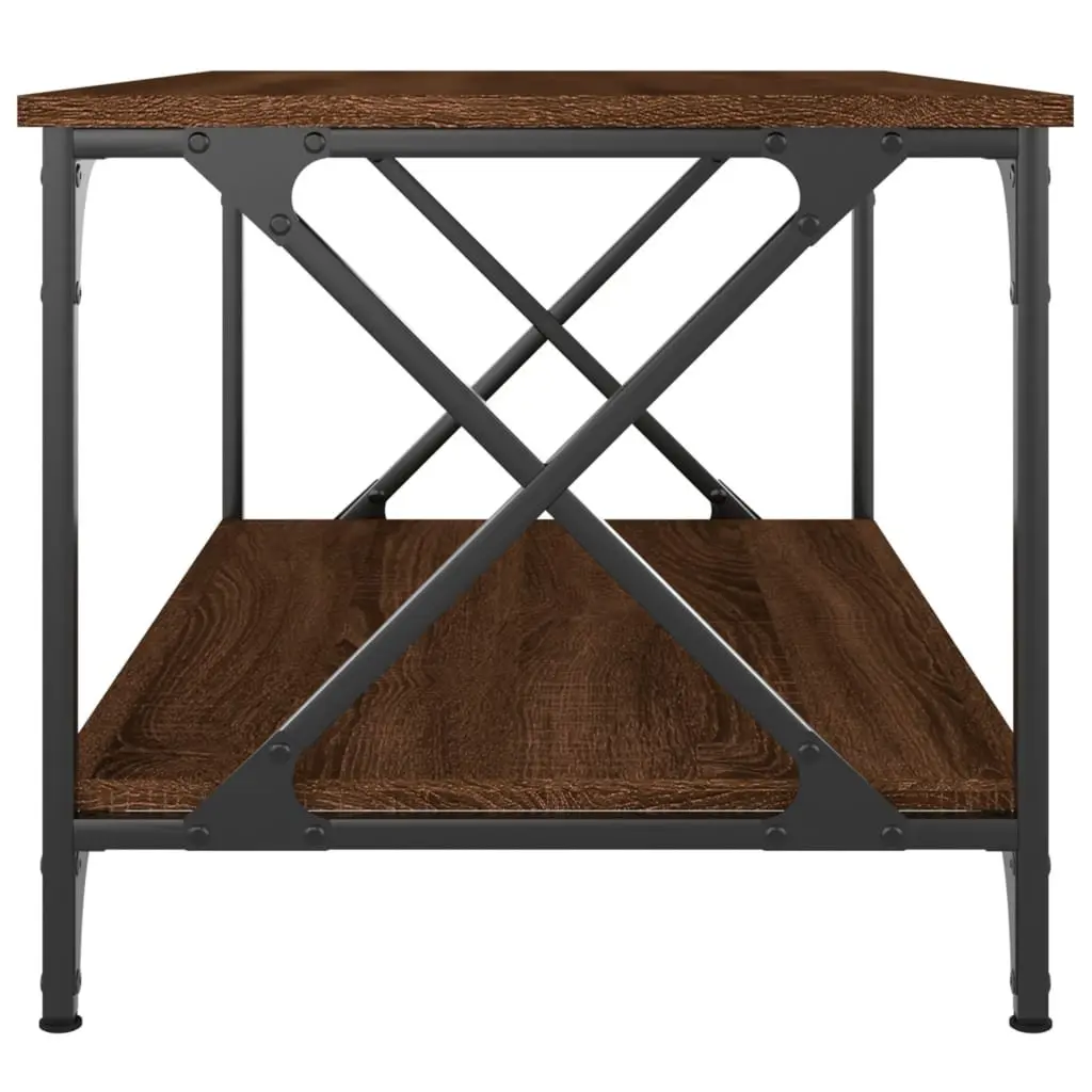 Coffee Table Engineered Wood Iron Frame 80x50x45 cm Brown Oak