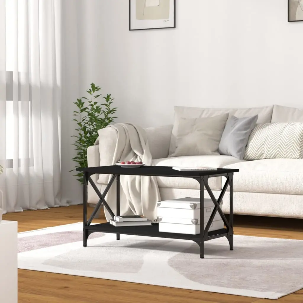 Coffee Table Black Engineered Wood Iron Frame Living Room Accent Furniture