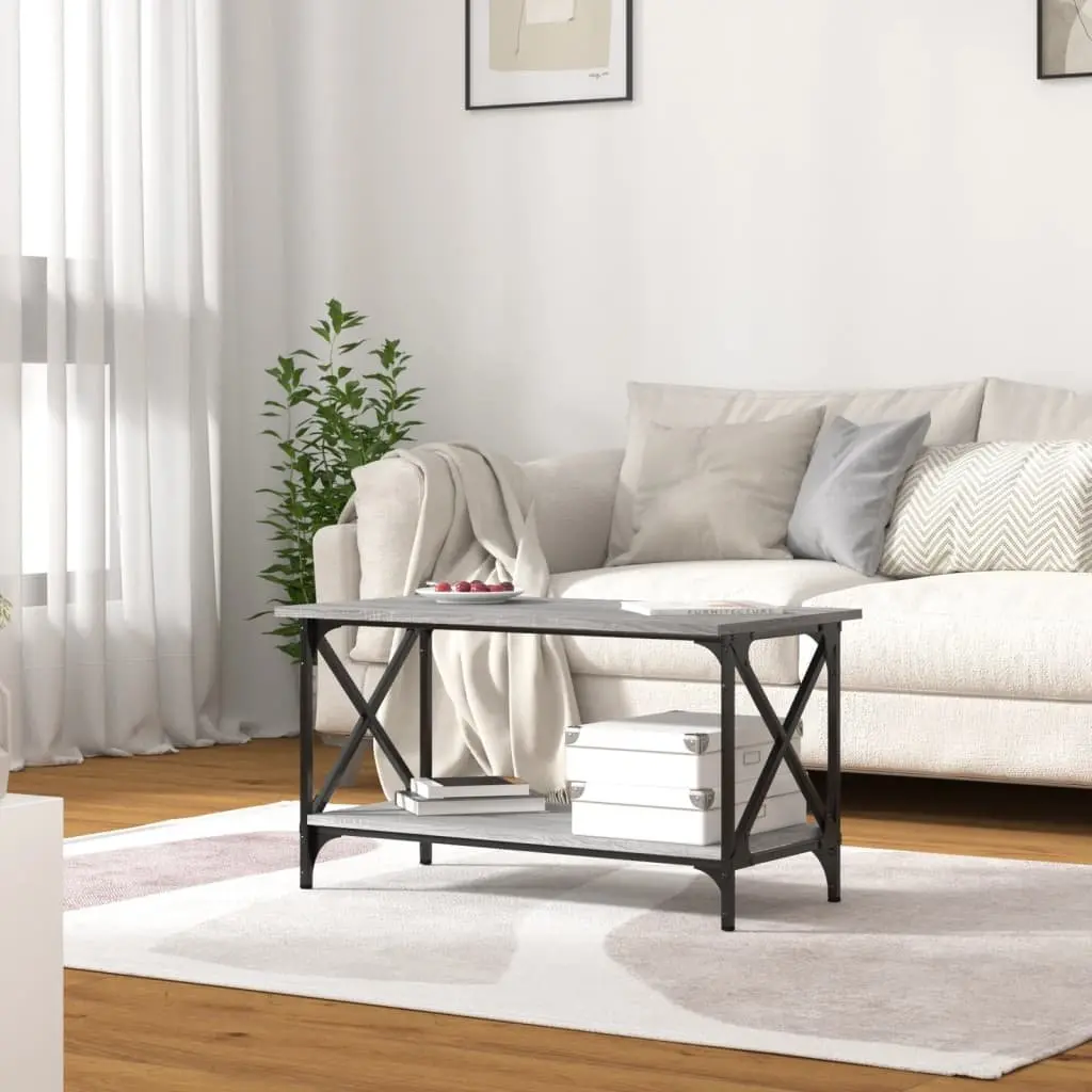 Coffee Table Engineered Wood Iron Frame 80cm Grey