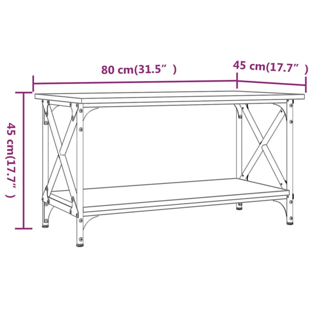 Coffee Table Engineered Wood Iron Frame 80cm Grey