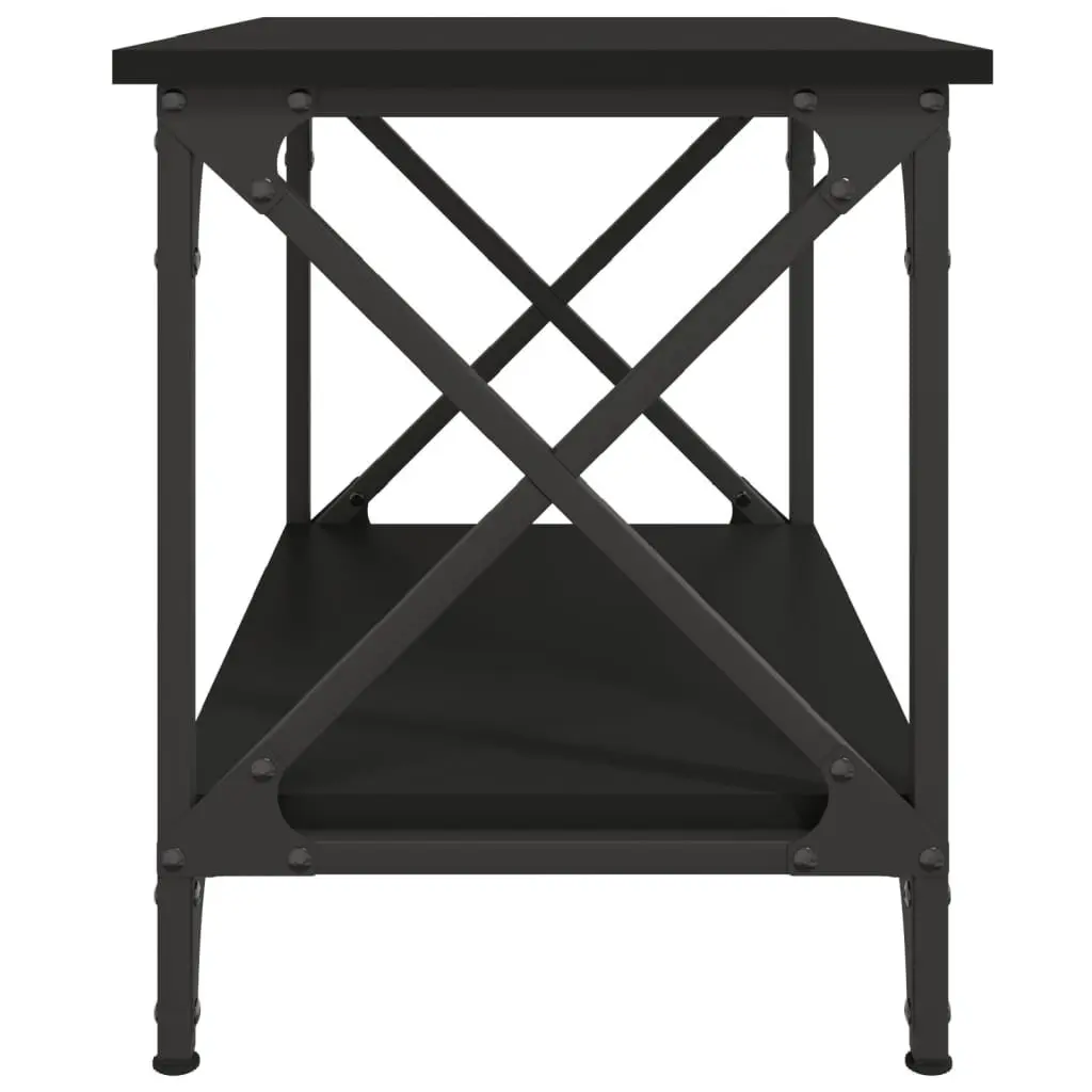 Side Table Engineered Wood Steel Frame Black 55 x 38 x 45 cm Open Shelf Storage Living Room