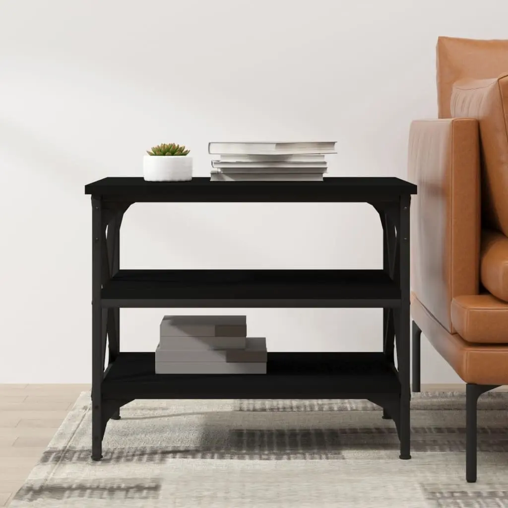 Side Table Black 55x38x45cm Accent Coffee Table Storage Industrial Style Living