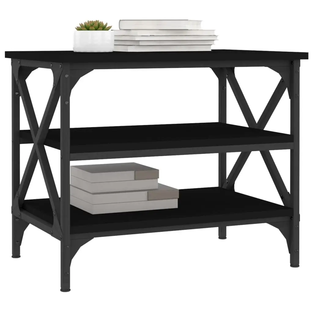 Side Table Black 55x38x45cm Accent Coffee Table Storage Industrial Style Living