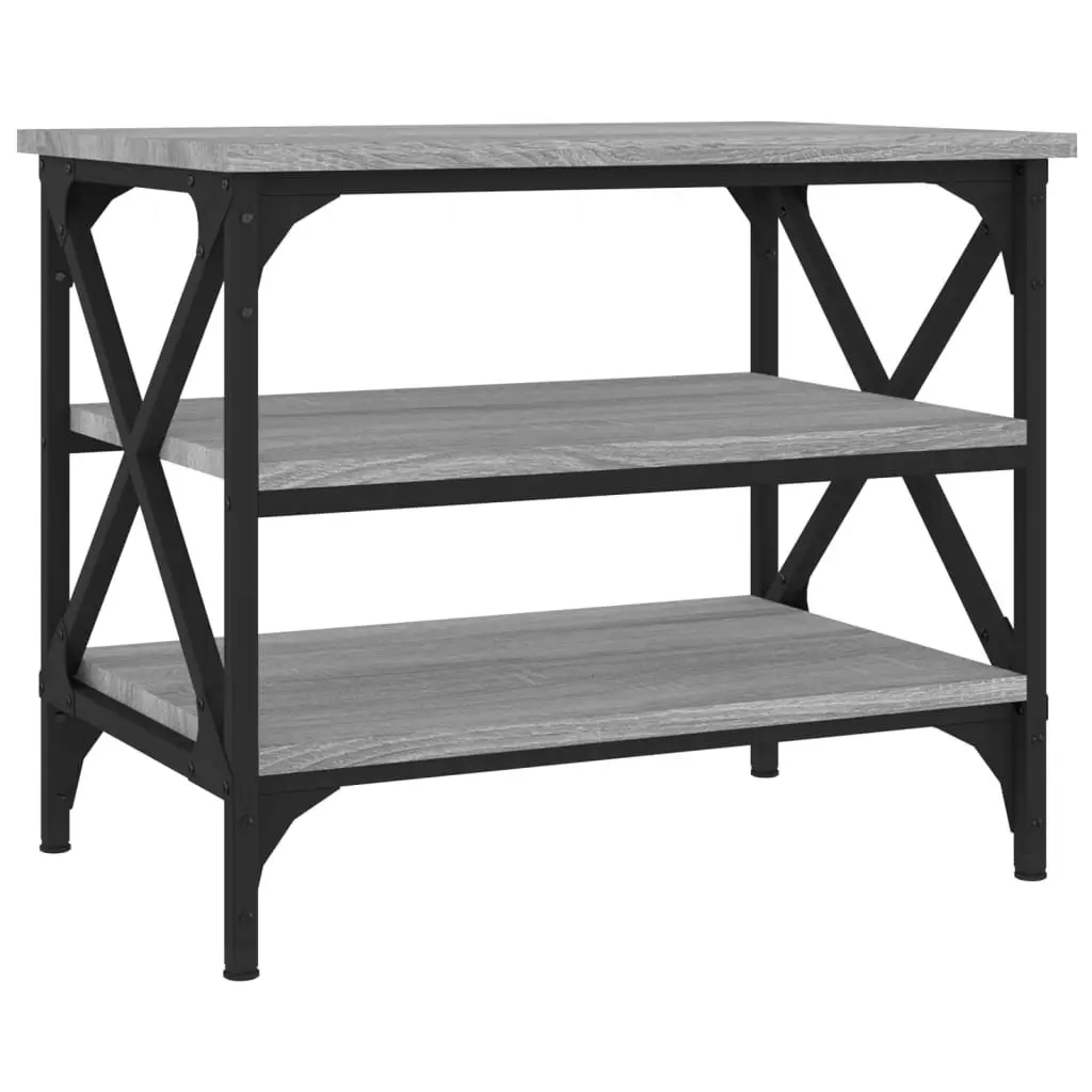 Engineered Wood Side Table with Iron Frame Grey 55 x 38 x 45 cm