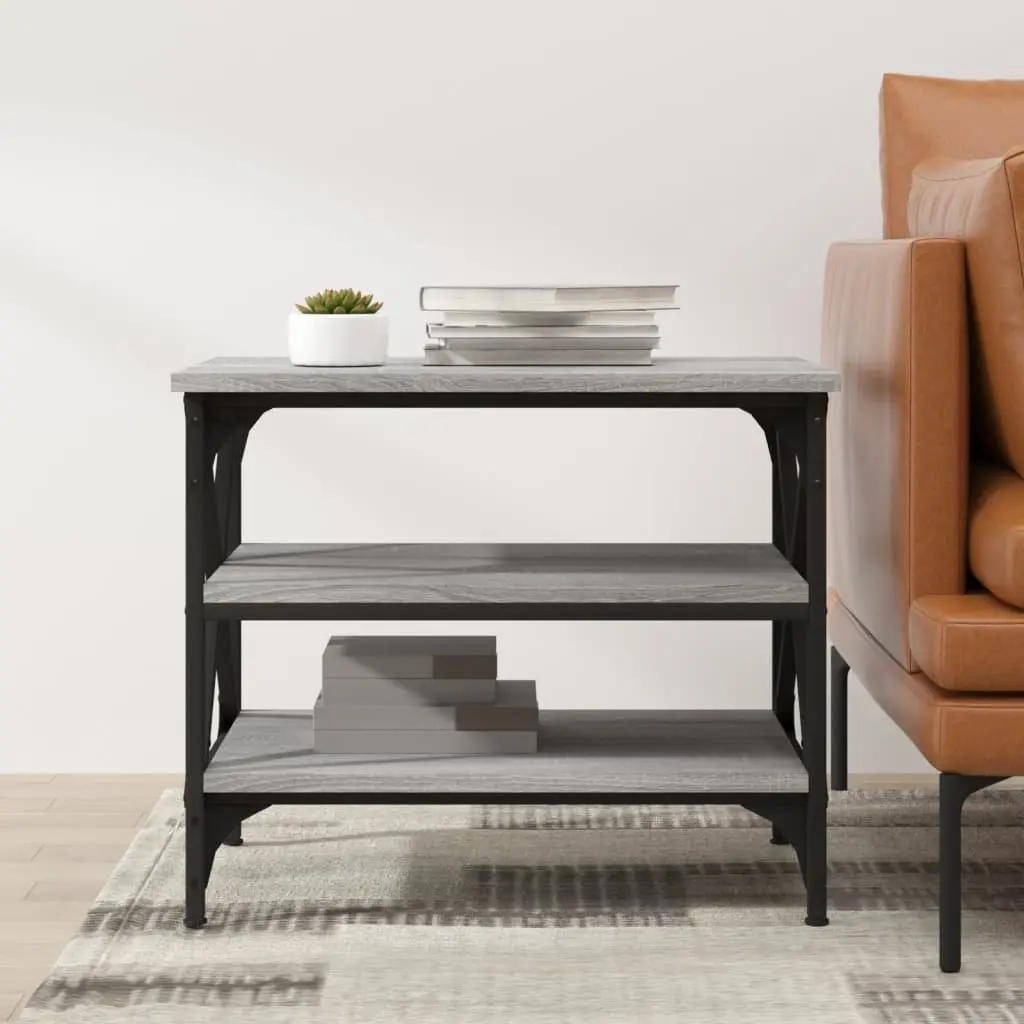 Engineered Wood Side Table with Iron Frame Grey 55 x 38 x 45 cm