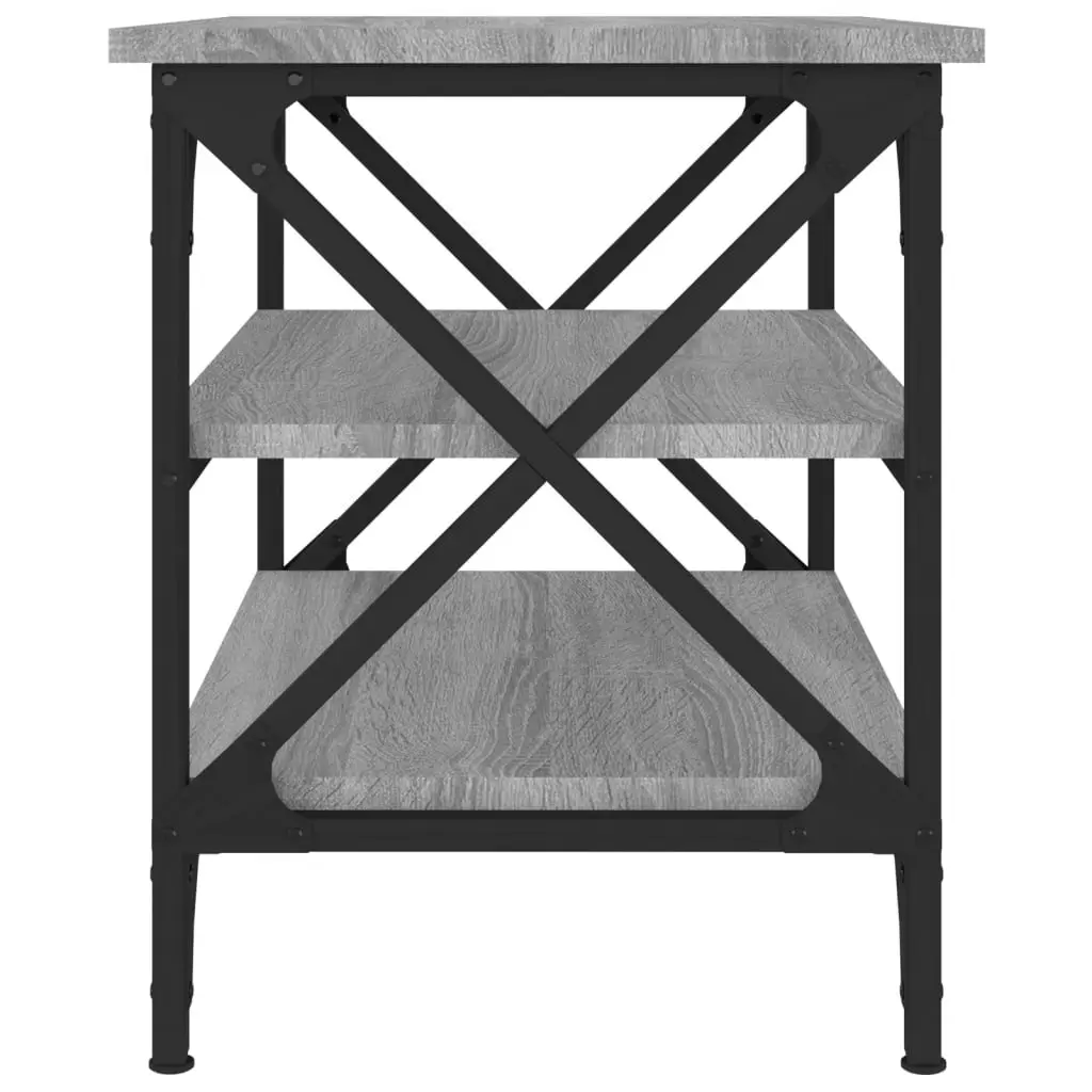 Engineered Wood Side Table with Iron Frame Grey 55 x 38 x 45 cm
