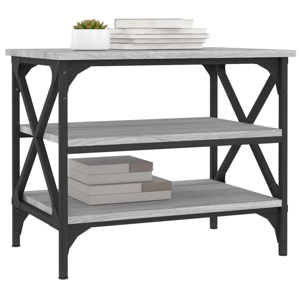 Engineered Wood Side Table with Iron Frame Grey 55 x 38 x 45 cm