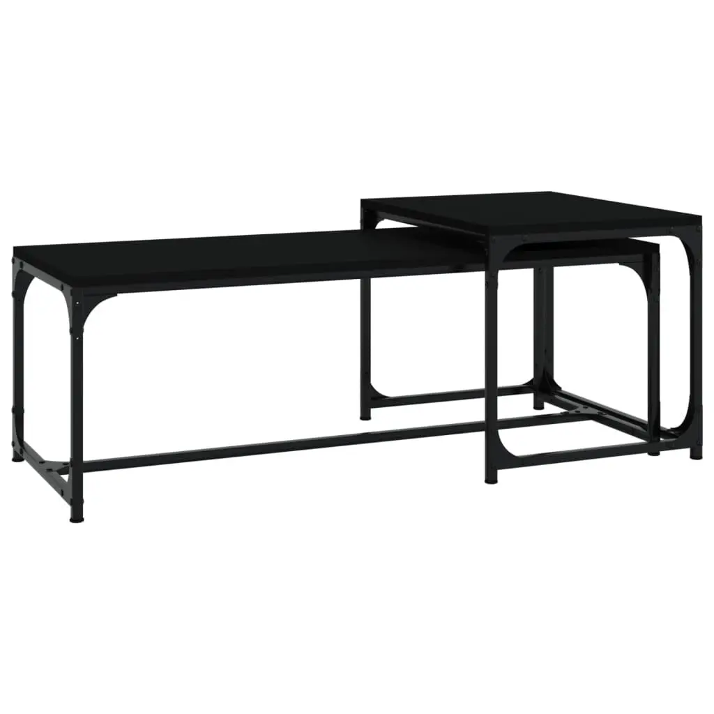 Coffee Tables Industrial Black Engineered Wood Steel Frame 2 Piece Adjustable Legs