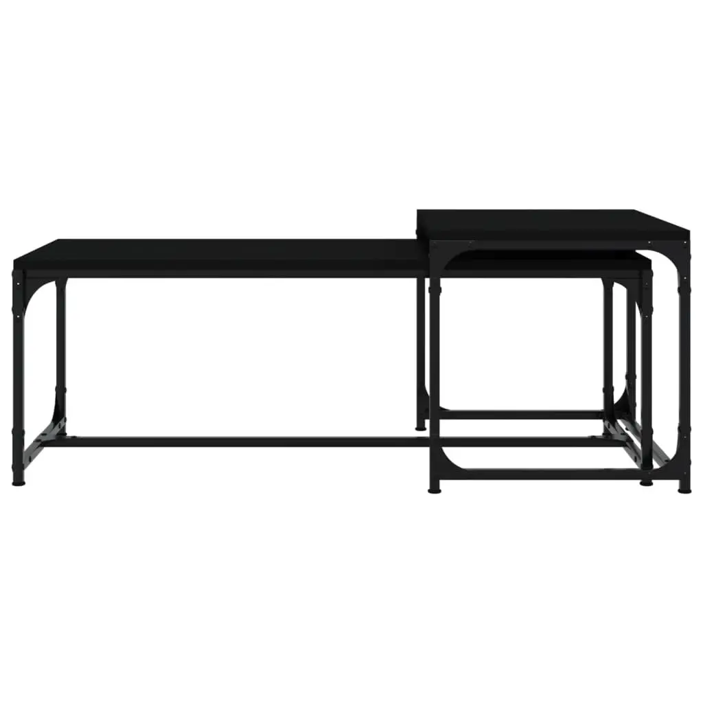 Coffee Tables Industrial Black Engineered Wood Steel Frame 2 Piece Adjustable Legs