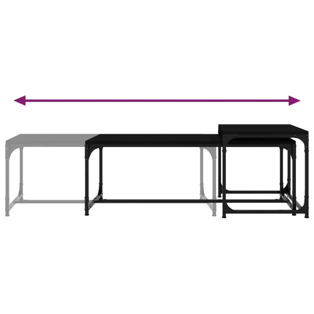 Coffee Tables Industrial Black Engineered Wood Steel Frame 2 Piece Adjustable Legs
