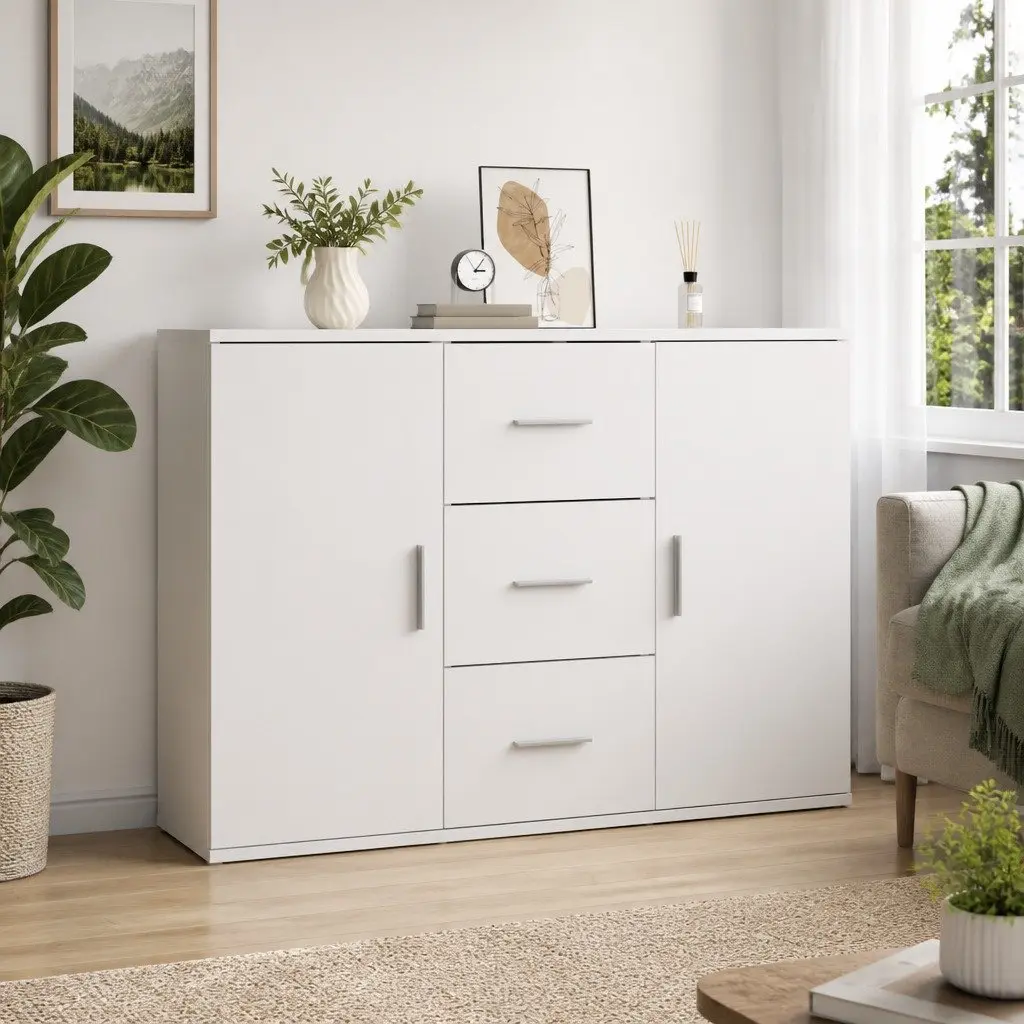 White Sideboard with 2 Doors and 3 Drawers