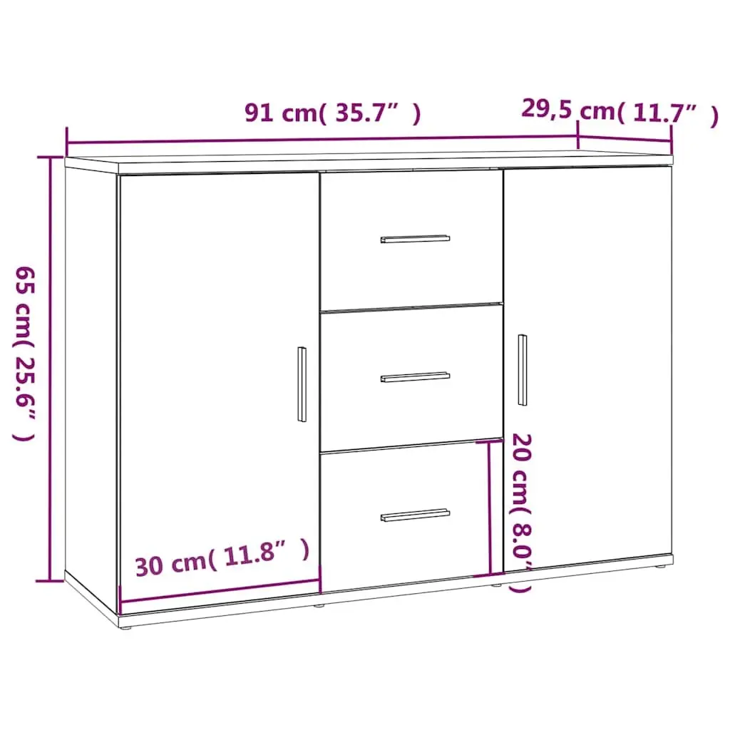 White Sideboard with 2 Doors and 3 Drawers