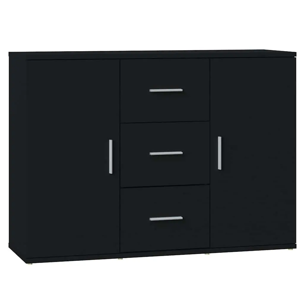 Black Sideboard Cabinet Engineered Wood 91 x 29.5 x 65 cm 2 Doors 3 Drawers Storage Buffet