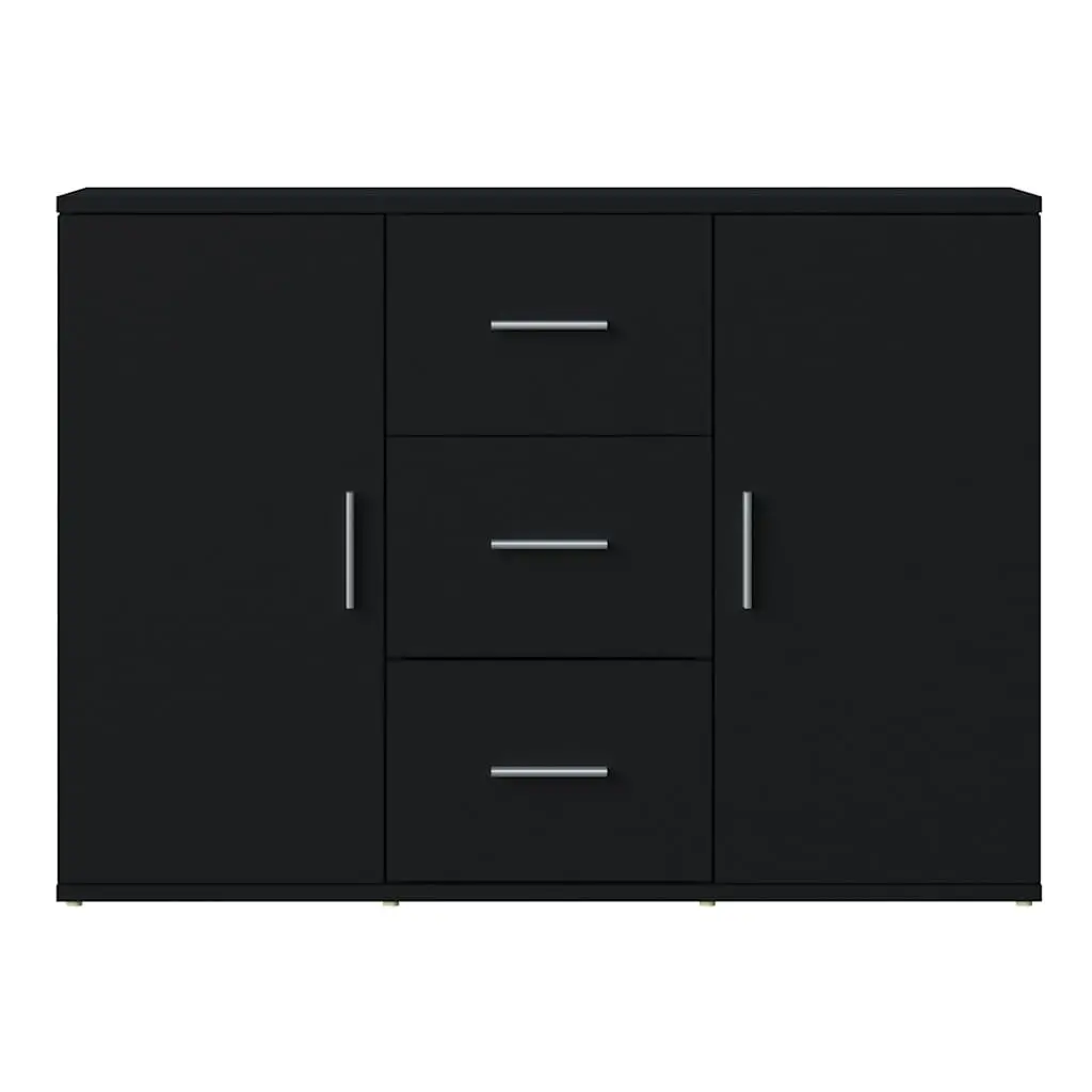 Black Sideboard Cabinet Engineered Wood 91 x 29.5 x 65 cm 2 Doors 3 Drawers Storage Buffet
