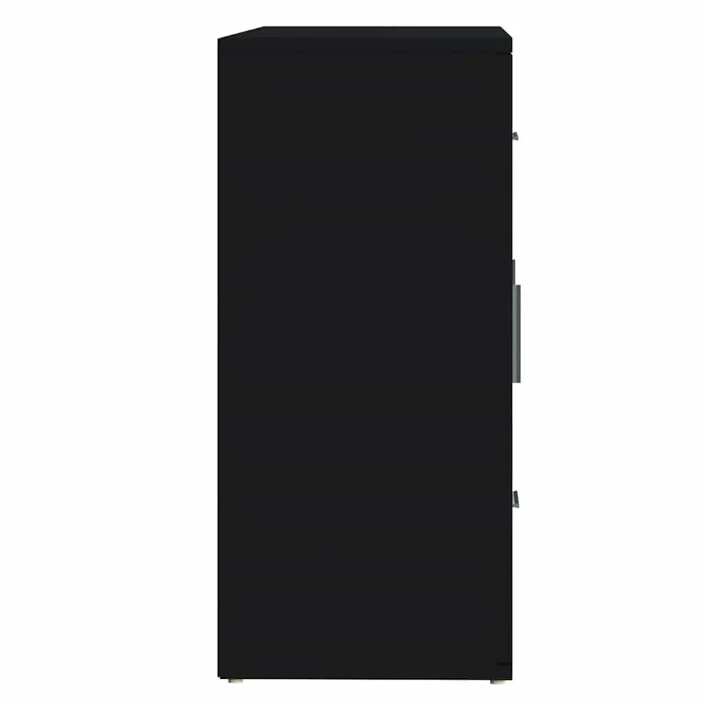 Black Sideboard Cabinet Engineered Wood 91 x 29.5 x 65 cm 2 Doors 3 Drawers Storage Buffet