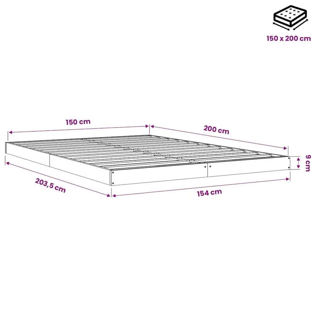 Bed Frame Solid Wood Pine 150x200 cm White Slatted Base Modern Bedroom