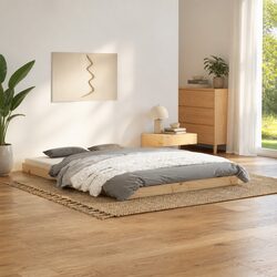Solid Wood Pine Bed Frame 135x190 cm Slatted Base Brown Wooden Bedroom Furniture