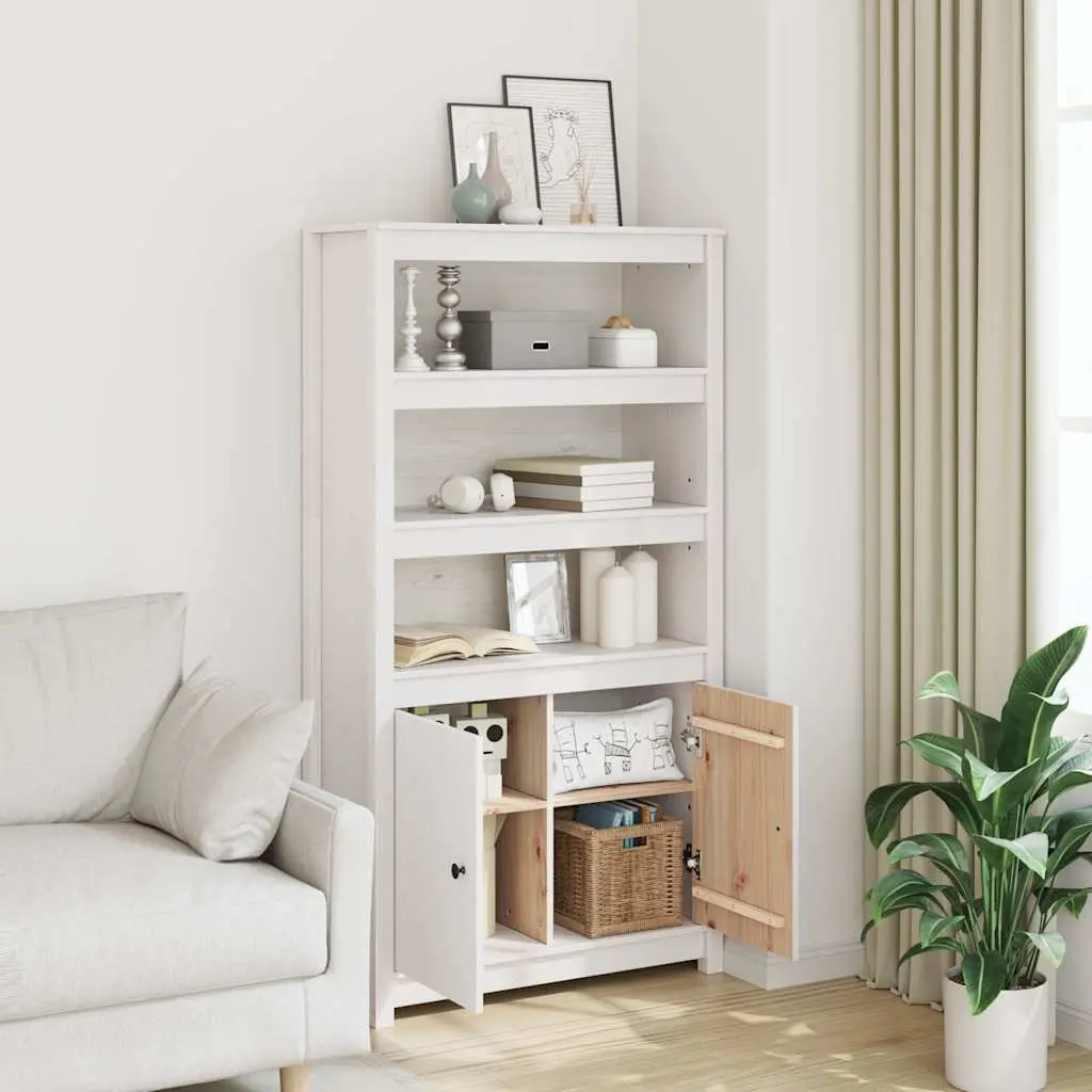 White Solid Pine Wood Highboard Storage