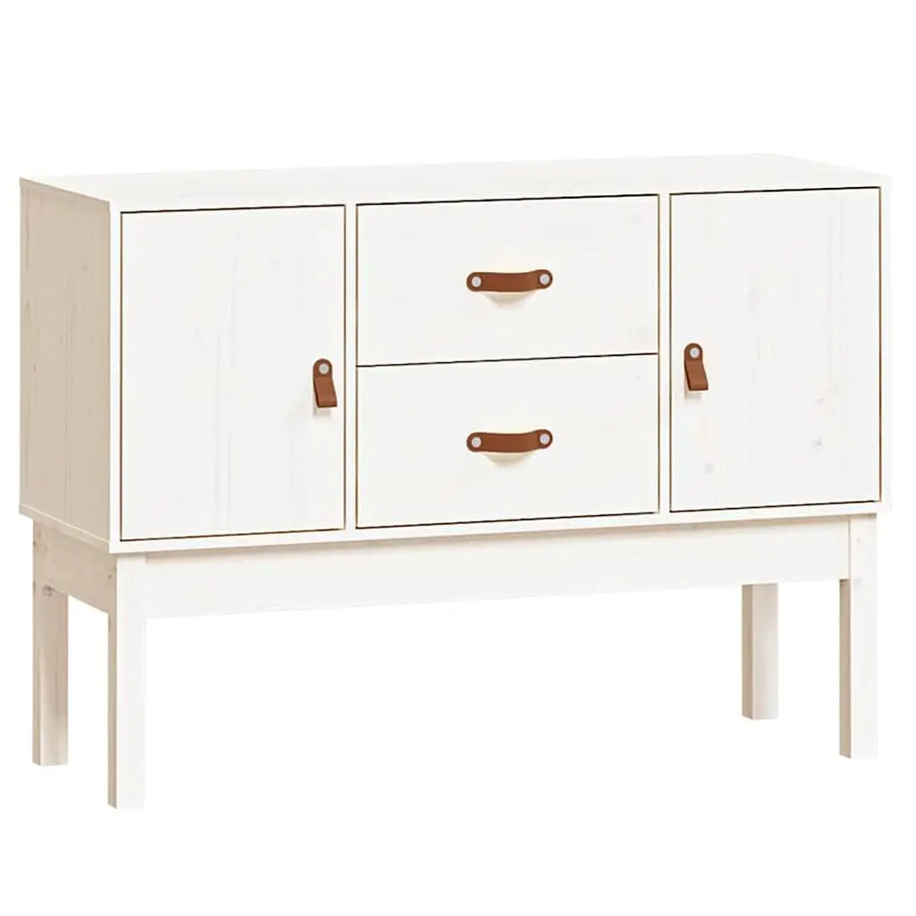 Solid Wood Pine Sideboard White Storage Cabinet 2 Drawers 2 Compartments Doors