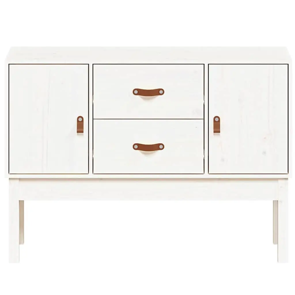 Solid Wood Pine Sideboard White Storage Cabinet 2 Drawers 2 Compartments Doors