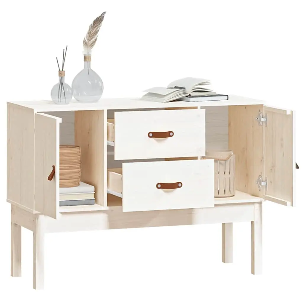 Solid Wood Pine Sideboard White Storage Cabinet 2 Drawers 2 Compartments Doors
