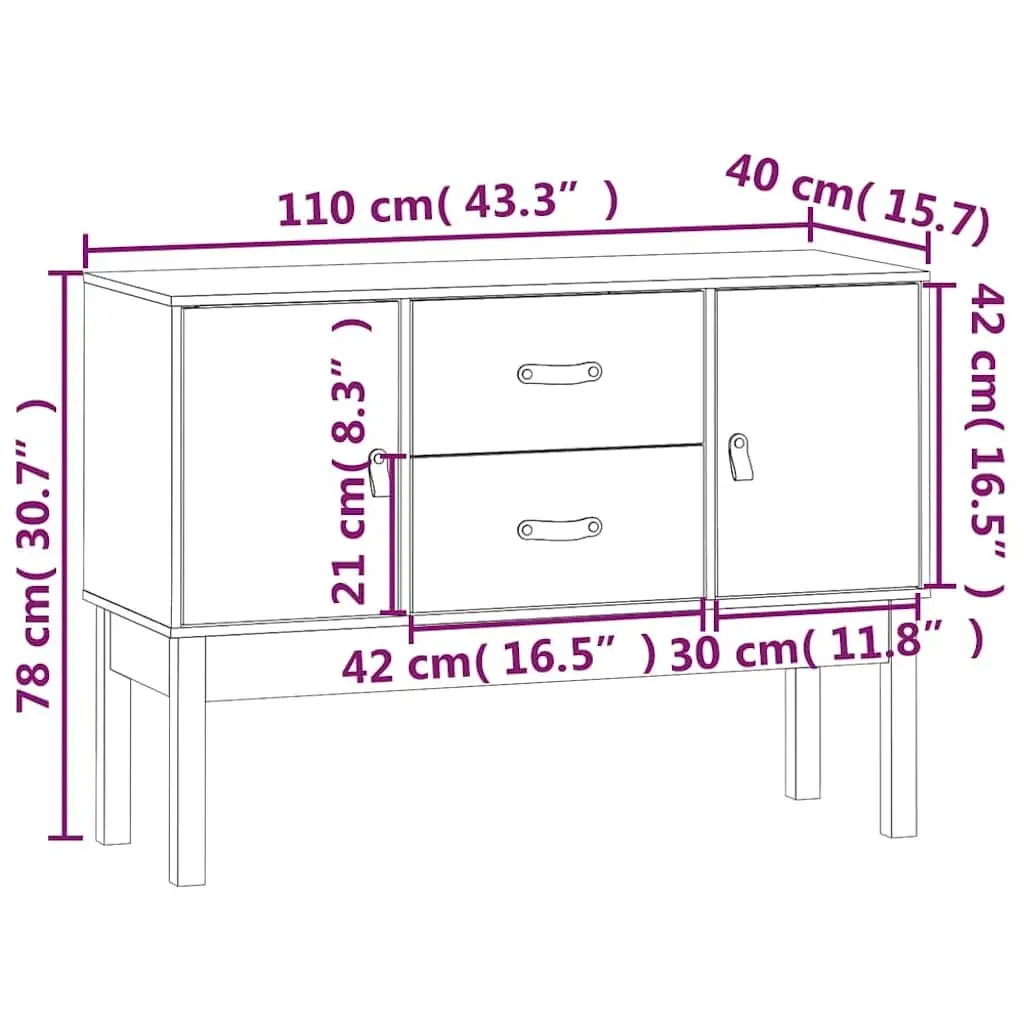 Solid Wood Pine Sideboard White Storage Cabinet 2 Drawers 2 Compartments Doors