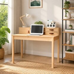 Solid Pine Wood Desk 110x50x93cm Home Office Study Computer Table Brown Storage