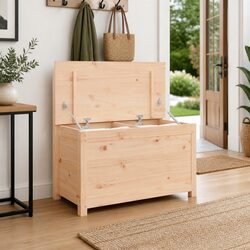 Brown Wooden Storage Bench with Back Support