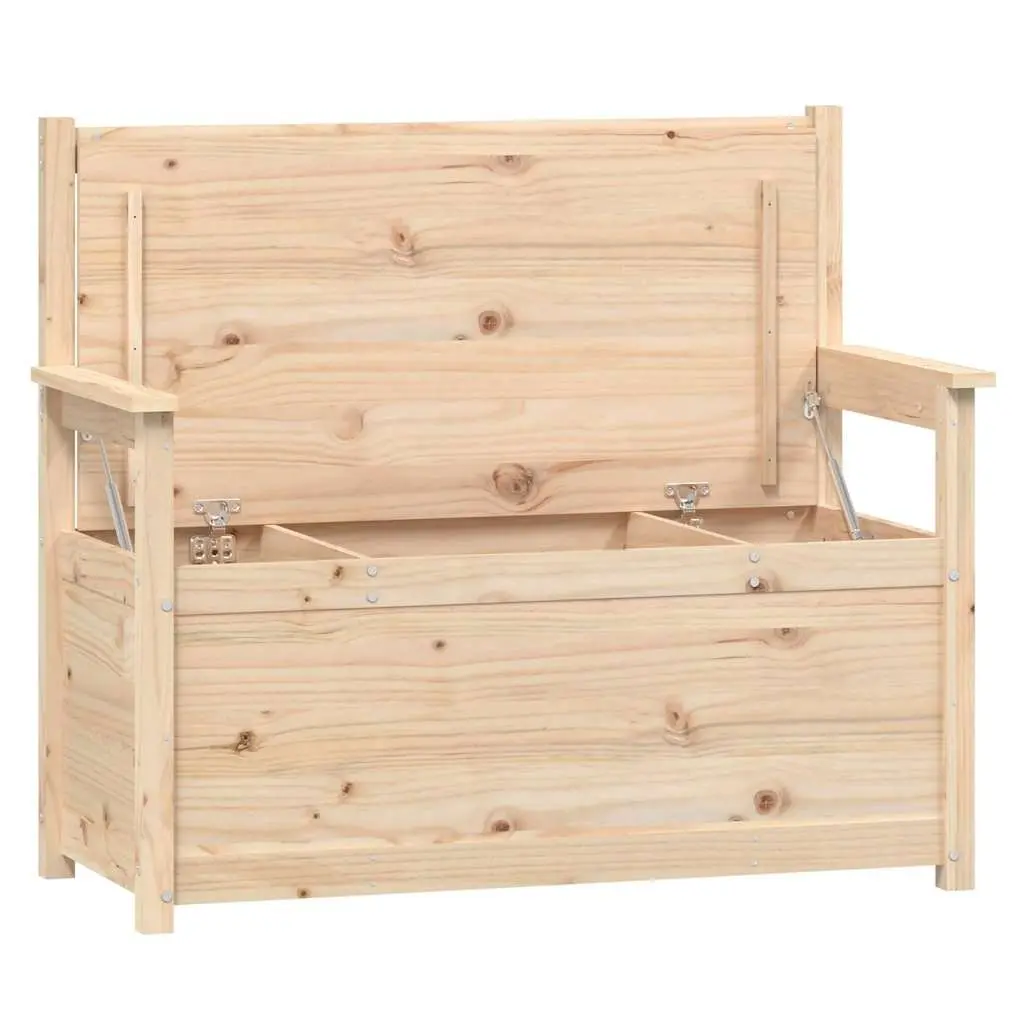 Brown Solid Pine Wood Storage Bench with Backrest and Armrests 112.5x51.5x96.5cm