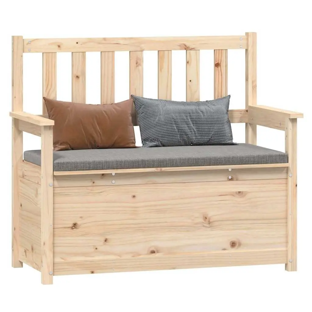 Brown Solid Pine Wood Storage Bench with Backrest and Armrests 112.5x51.5x96.5cm