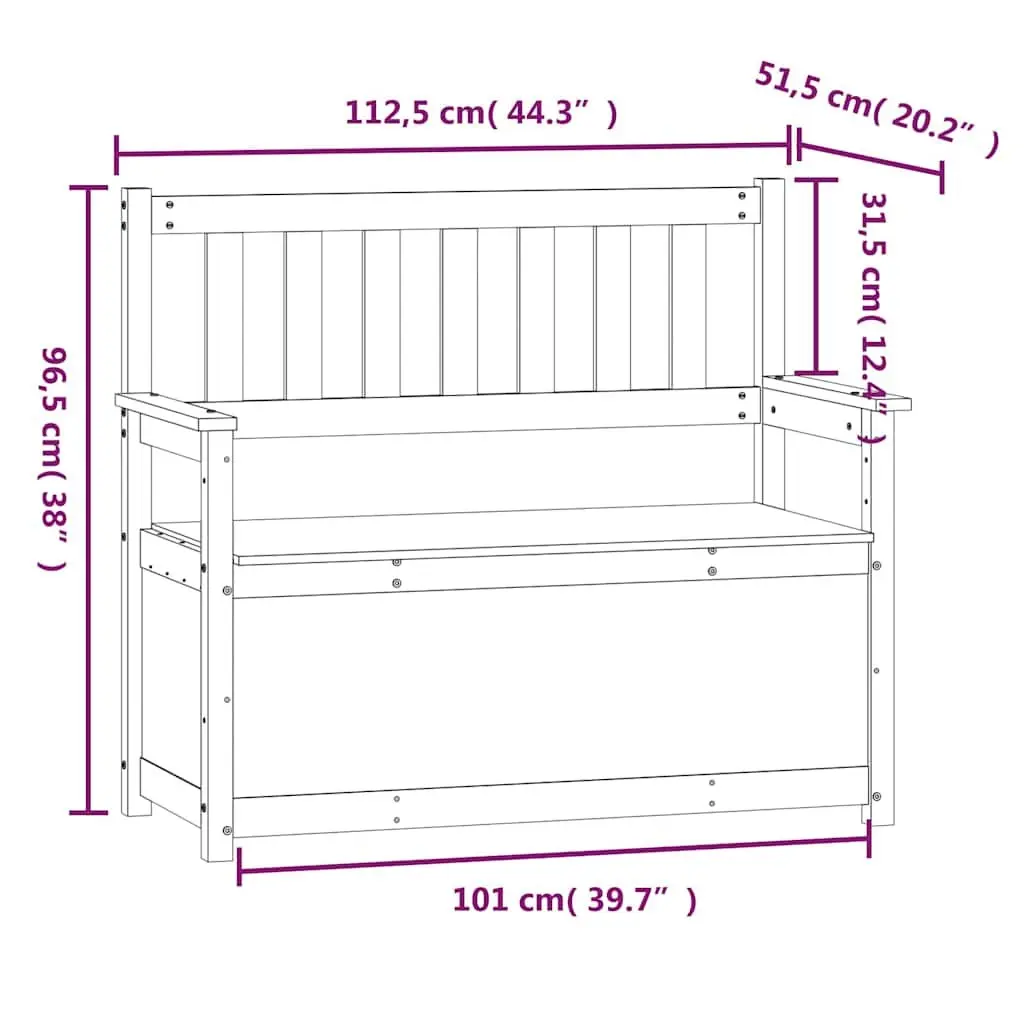 Brown Solid Pine Wood Storage Bench with Backrest and Armrests 112.5x51.5x96.5cm