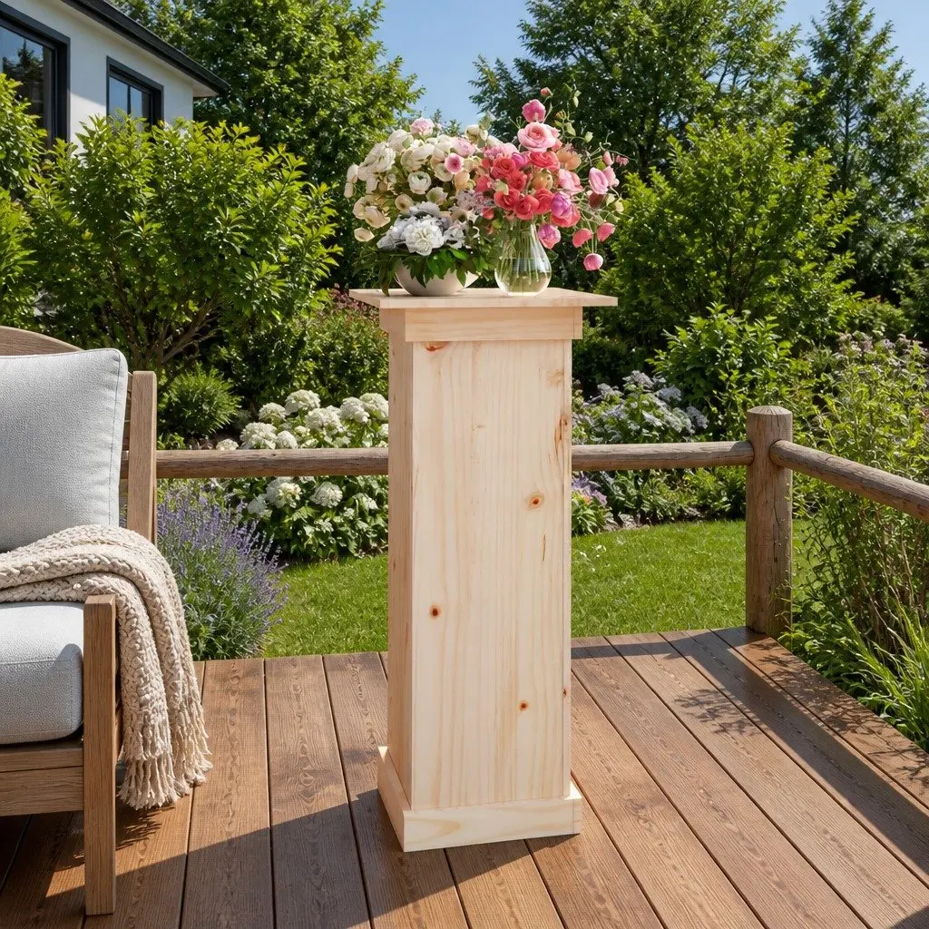 Pine Wood Flower Stand 90cm Height 40cm Width 40cm Brown Sturdy Display Holder for Indoor Outdoor Plant Decor