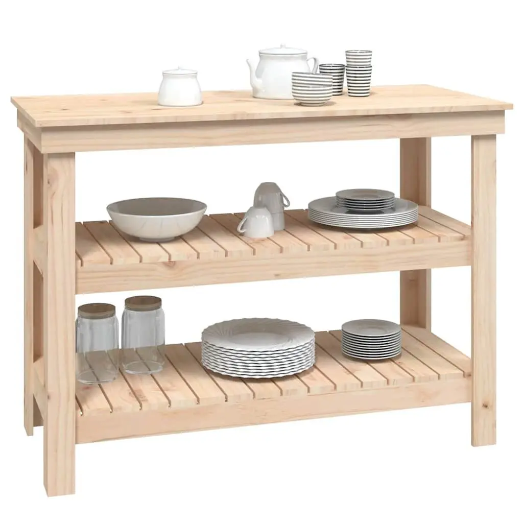 Work Bench Solid Wood Pine Storage Table with Shelves 110.5x50x80cm Brown