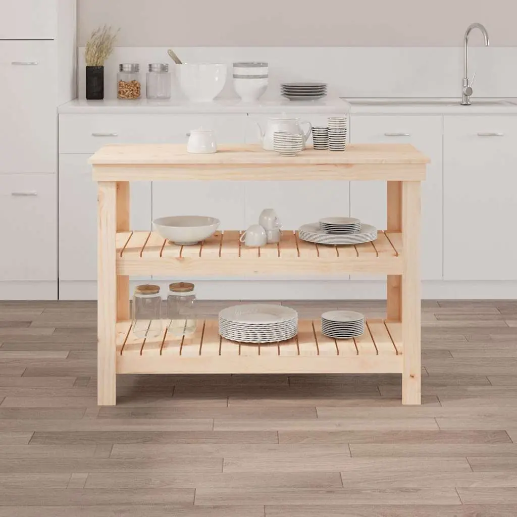 Work Bench Solid Wood Pine Storage Table with Shelves 110.5x50x80cm Brown