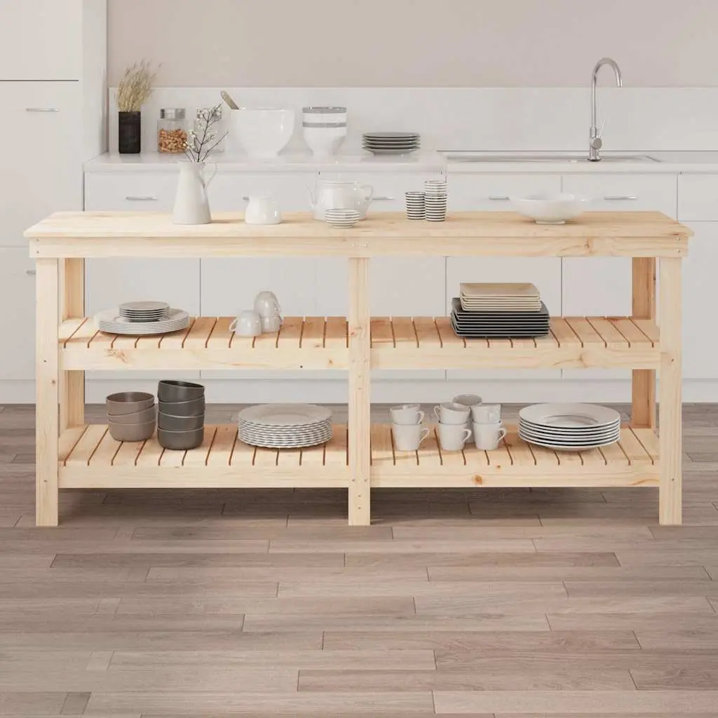 Work Bench Solid Pine Wood 181x50x80 cm Brown Storage Shelves