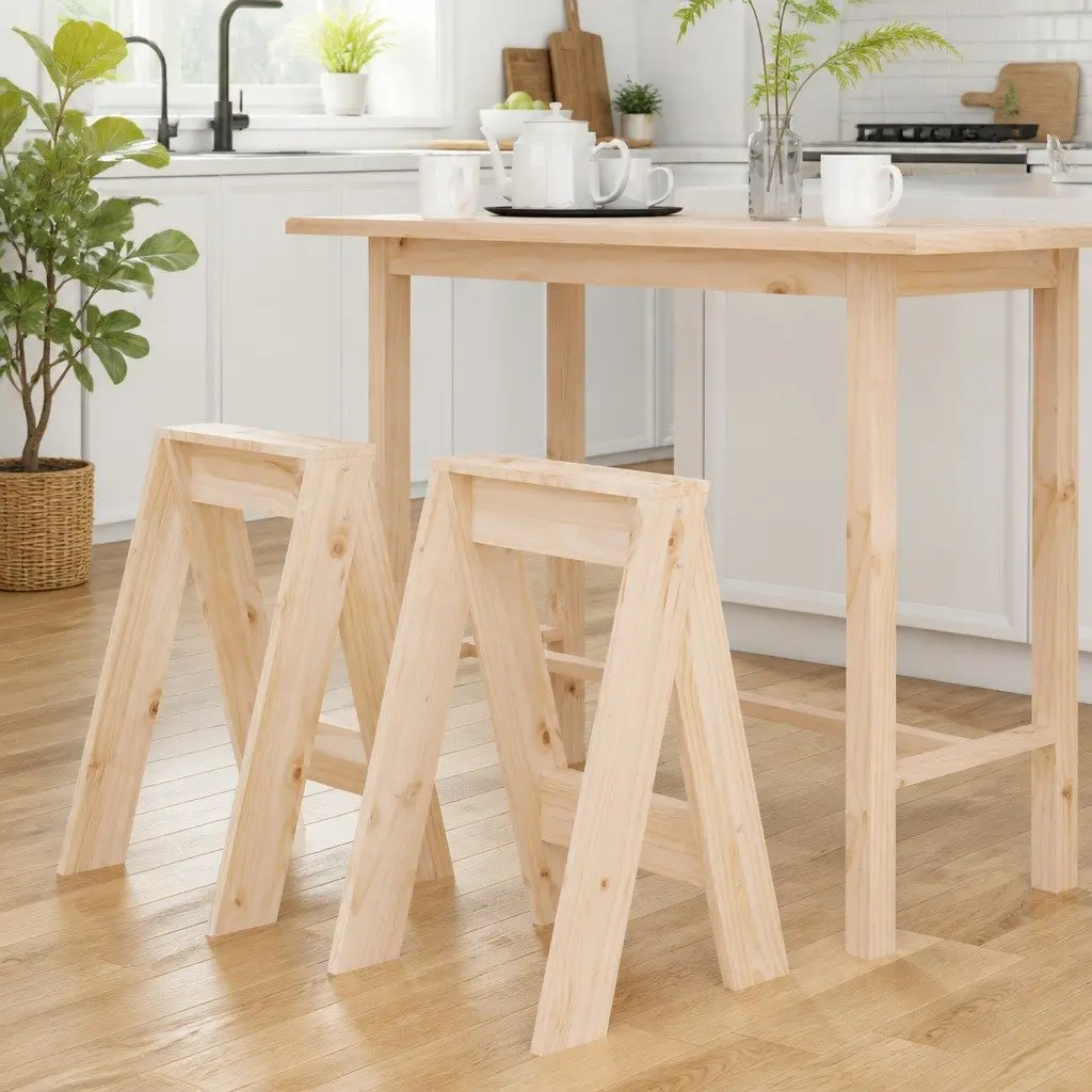 Wooden Stools 2 Pieces Solid Pine Brown Rustic Design 40x40x60cm No Backrest
