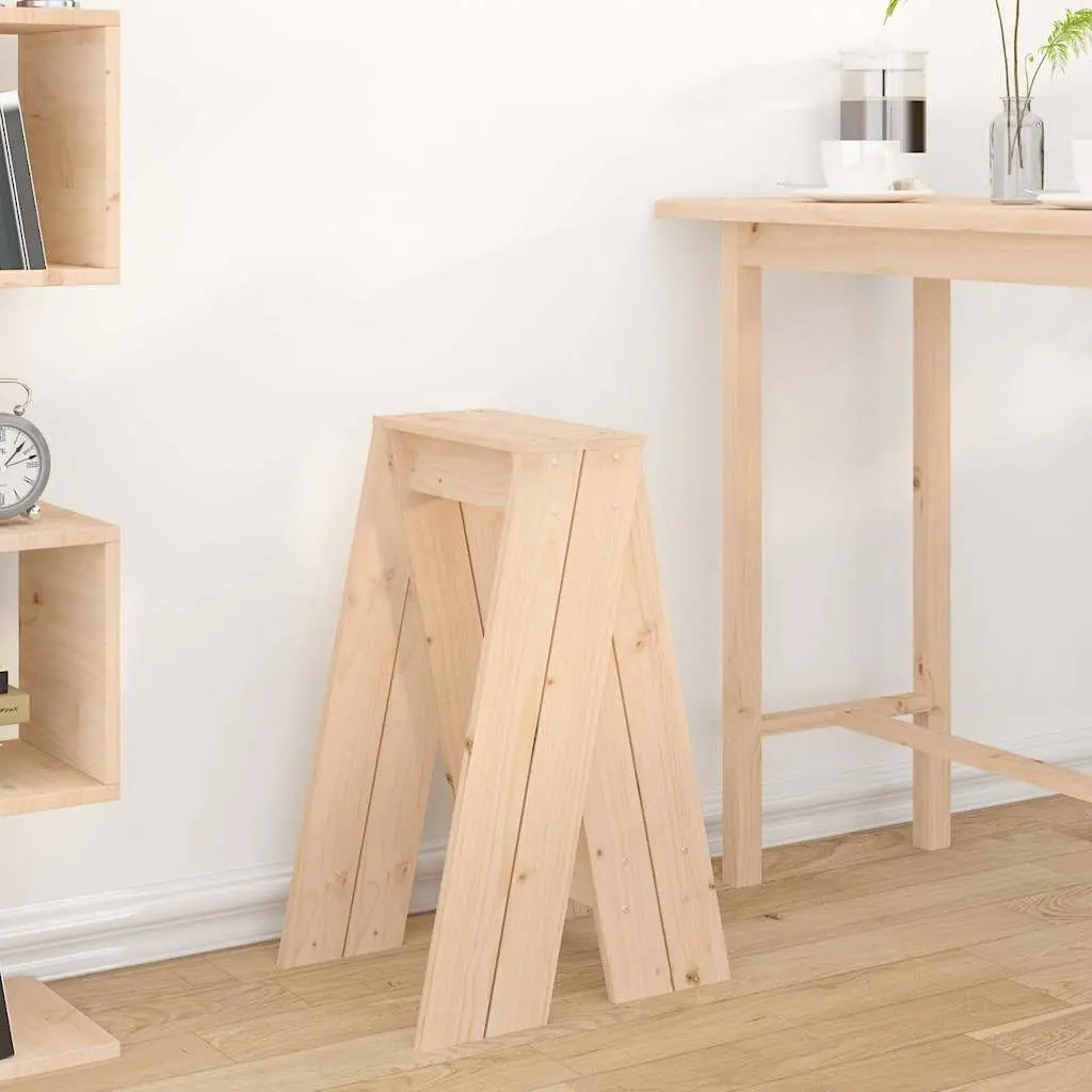 Wooden Bar Stools Solid Pine Wood Brown Rustic 2 Piece Set