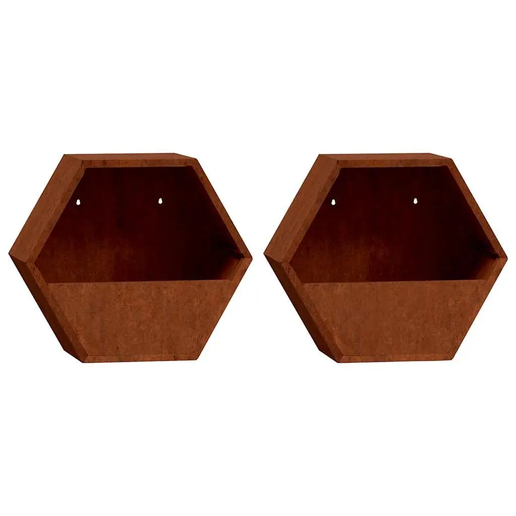 Corten Steel Wall Planters Set of Two 46x10x40 cm Brown Outdoor Garden Decor