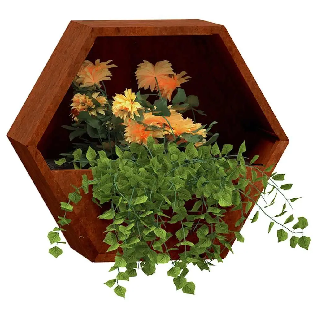 Corten Steel Wall Planters Set of Two 46x10x40 cm Brown Outdoor Garden Decor