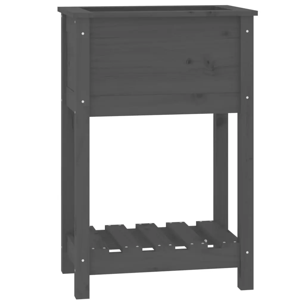 Wooden Planter Solid Pine Raised Garden Flower Box with Shelf Grey 54 x 34.5 x 81 cm