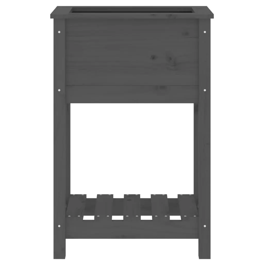 Wooden Planter Solid Pine Raised Garden Flower Box with Shelf Grey 54 x 34.5 x 81 cm