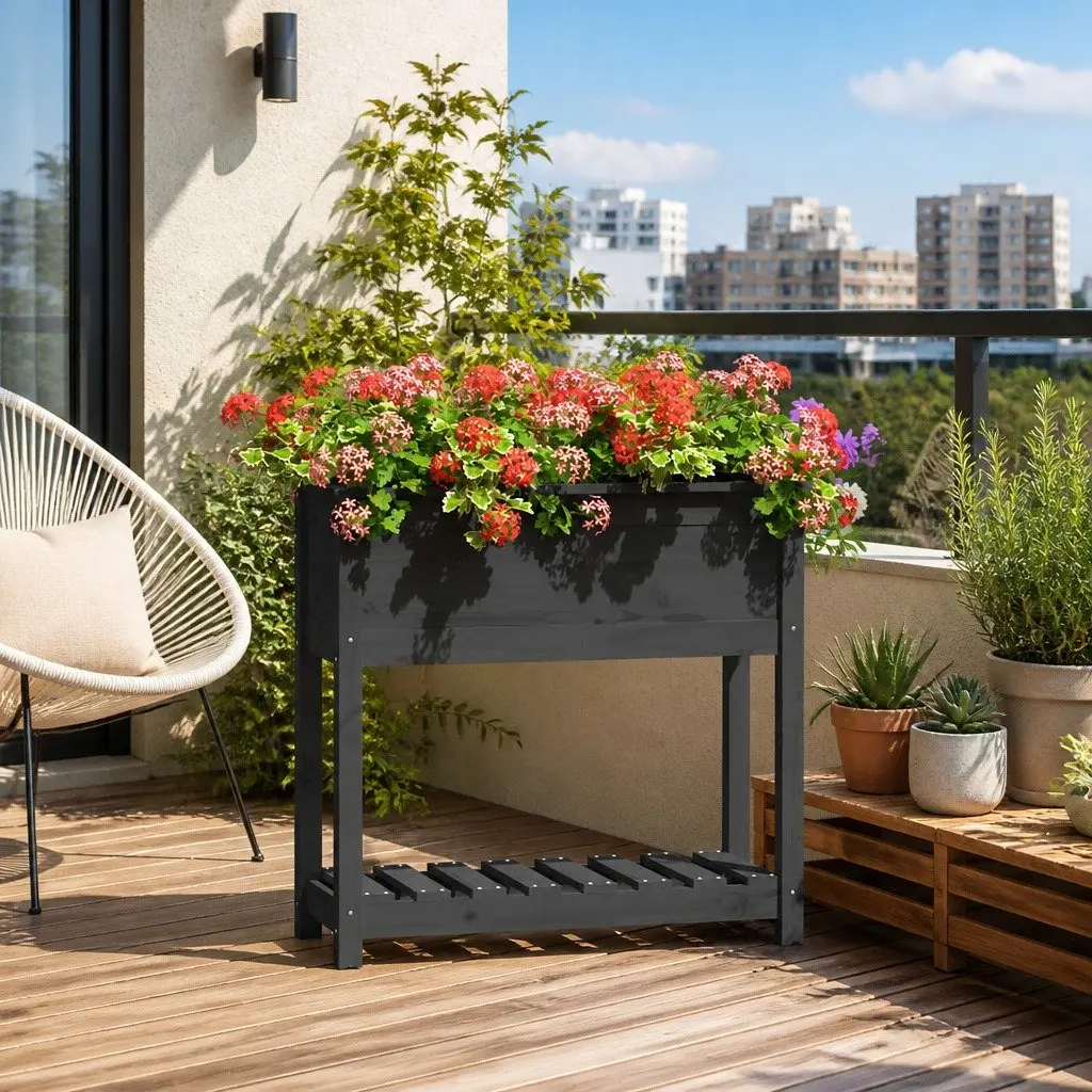 Wooden Garden Planter Raised Bed Grey Solid Pine 82.5 x 34.5 x 81 cm